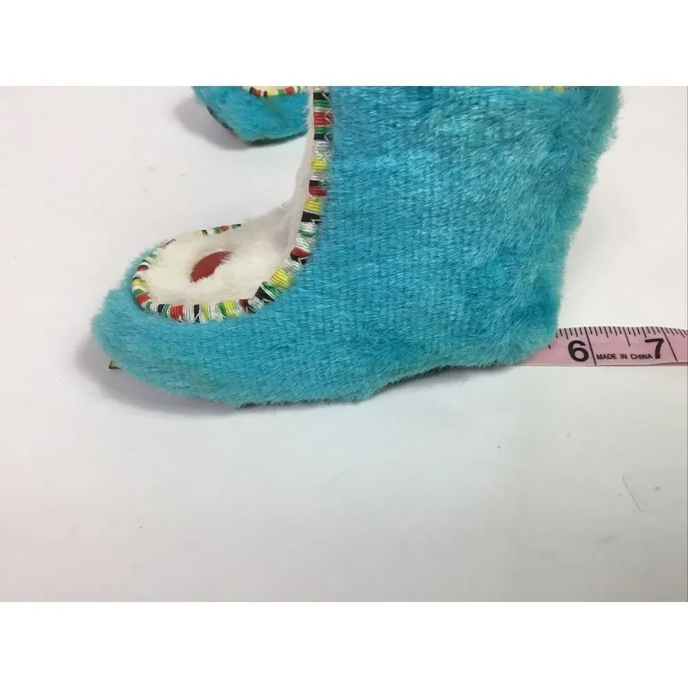 1960s Vintage Baby Booties Moccasin Size‎ 3 Fur animal Turquoise white Made USA